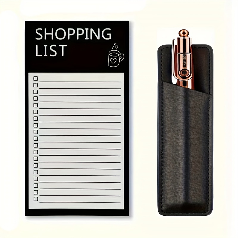 

Shopping List Magnetic Notebook With Leather Pen Holder - Fridge Reminders And Grocery Shopping