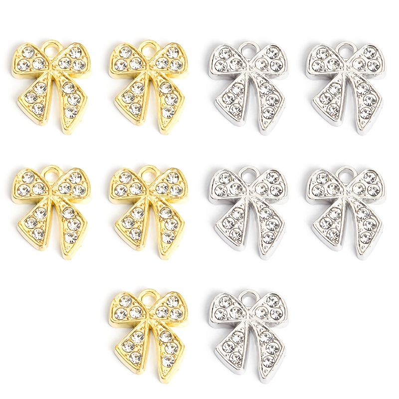 Image of 10-pack Sparkling Rhinestone Bow Charms, Fashionable Diy Alloy Pendant For Necklace, Bracelet, Earrings, Keychain, Clothing And Bag Decoration - Alloy Knot Jewelry Craft Accessory