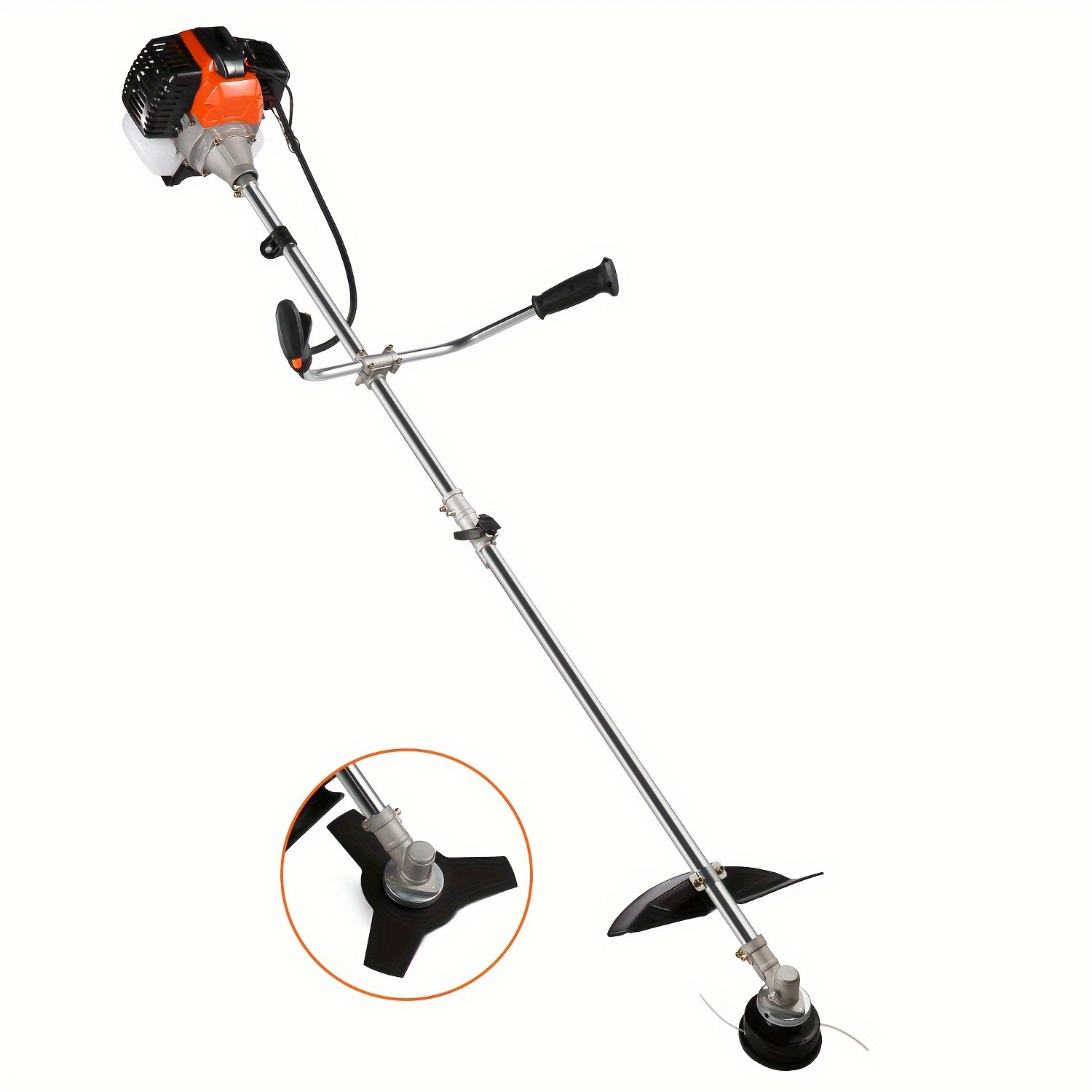 

42.7cc Lawn Mower, 2 In 1 Brush Cutter With 2 Removable Heads, Inch Cutting Path, Straight Shaft 2 Cycle Powerful Gas Trimmer For Weeds, Bushes, Orange