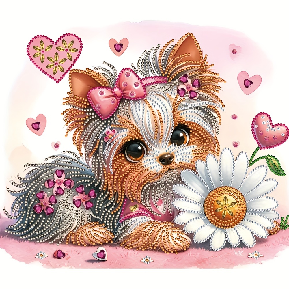 

5d Diy Pink Bow Puppy Diamond Art Painting, Irregular Diamond Art Painting With Diamond Art, By Number Kit Embroidery Rhinestone Home Wall Decor Best Gift Diy Handicraft Artwork