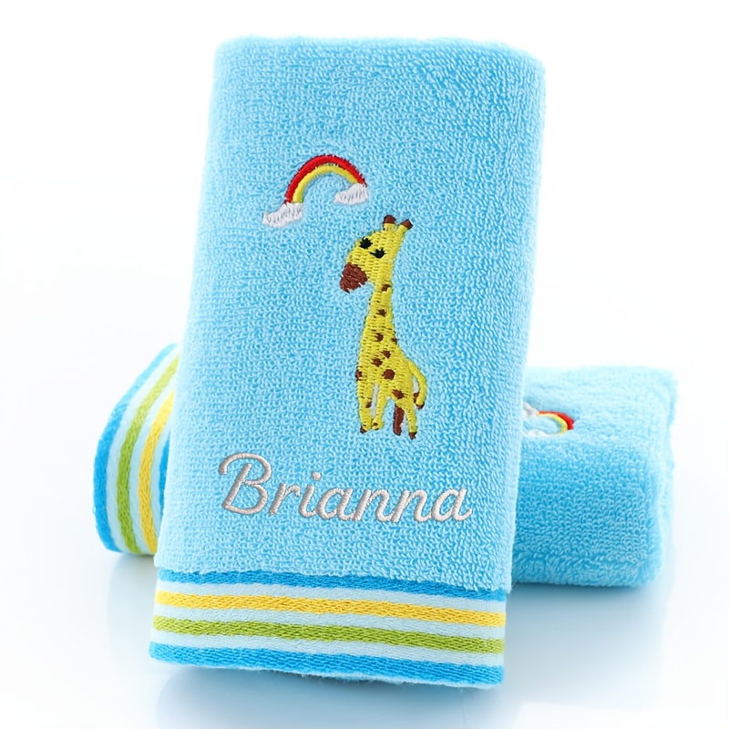 E-shop 2 Stück personalisierbare Tierhandtücher geeignet für Ente, Giraffe, Igel, Pony – Superweiche Mikrofaser-Bad- Handtücher mit personalisiertem
