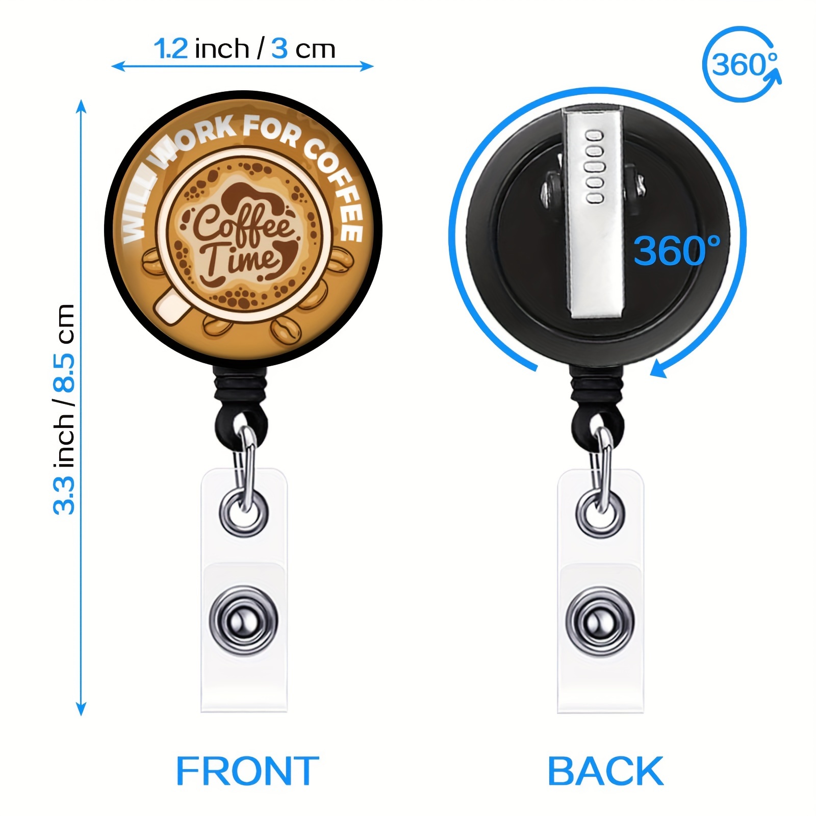 1pc Funny Coffee Cup Retractable Badge Reel,Name Badge Holder With ID Clip  For Nurse Doctor Student Employee Volunteer