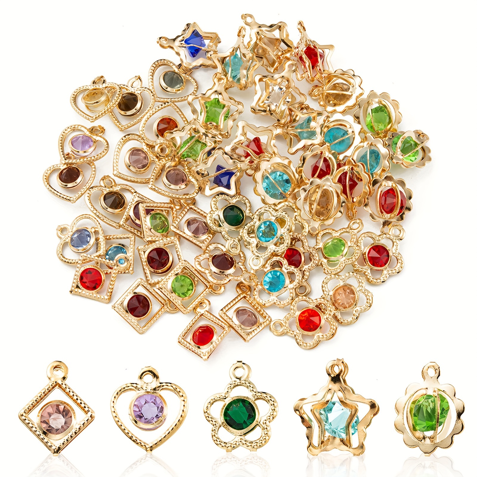 TEMU Aproximadamente 50 Colgantes de Hierro de Estilo con Piedras de Estrás, Ideales para Hacer Aretes, Pulseras y Collares DIY