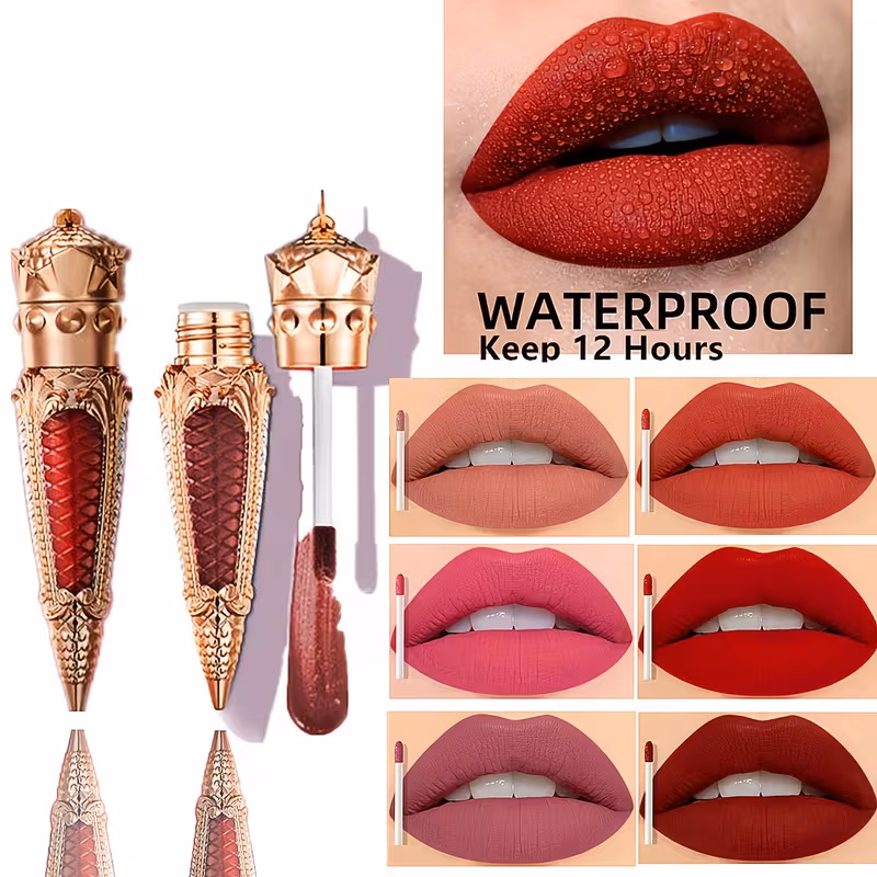 gloss à lèvres mat étanche 24 heures - design roi, rouge à lèvres liquide hydratant en teintes rose, rouge et nude, & longue tenue pour types de peau, rouge à lèvres longue tenue|emballage roi|applicateur élégant Détails du produit 0