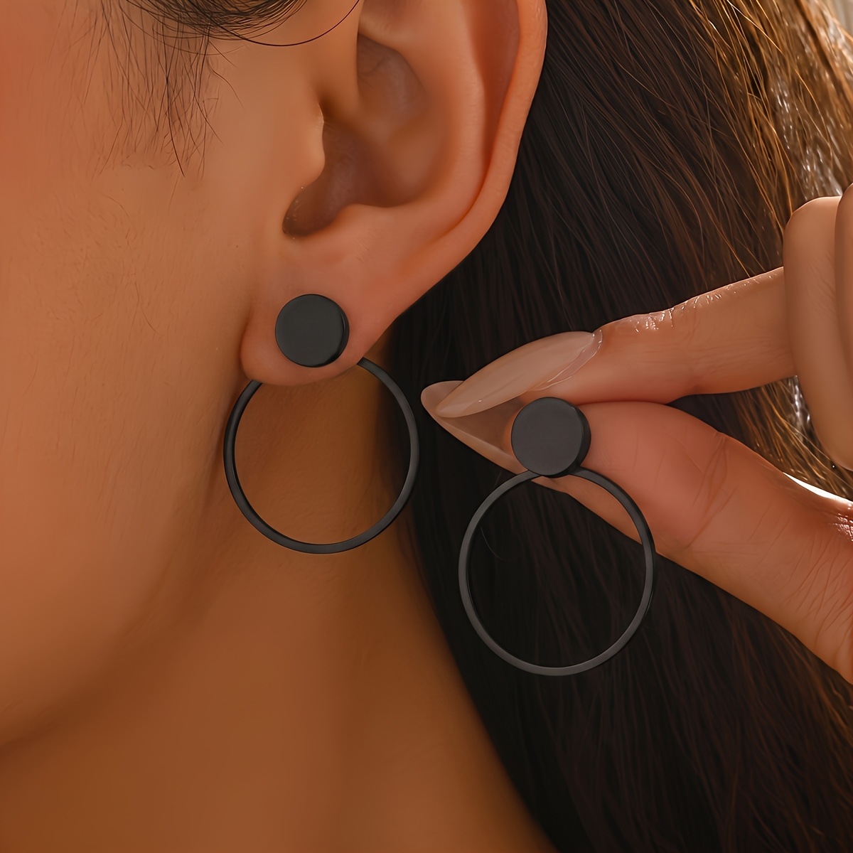 TEMU 1 Pair Of Middle Eastern Spring/summer Women's And Back Stud Earrings, Simple Geometric Shape, Round Hollow Circle Earring Design, Suitable For