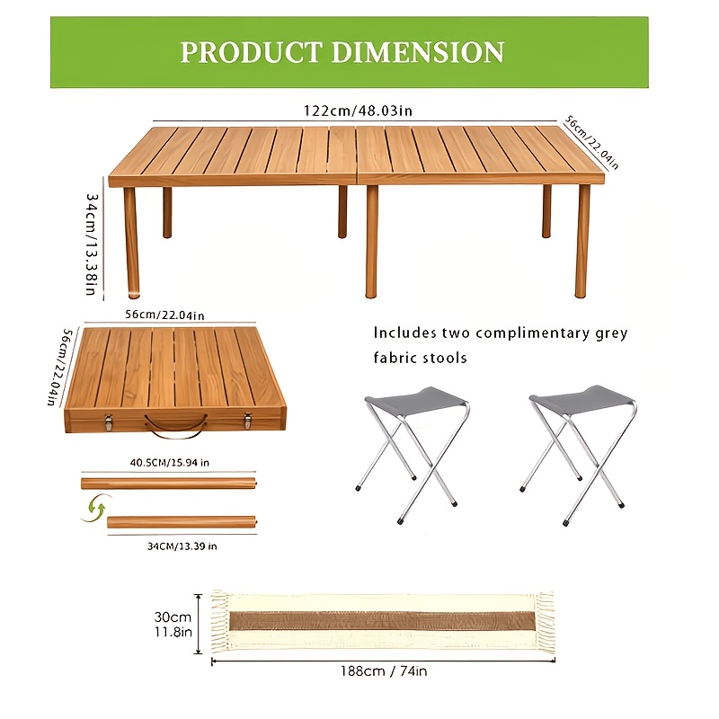 Foldable Beach Picnic Table 60-Inch Low-Profile, Portable Wooden Bohemian-Style Travel Picnic Table, Suitable for Indoor And Outdoor Occasions Including Picnics, Beach Trips, BBQs, Camping, Gatherings, Outdoor Dining, Gardens, And More.