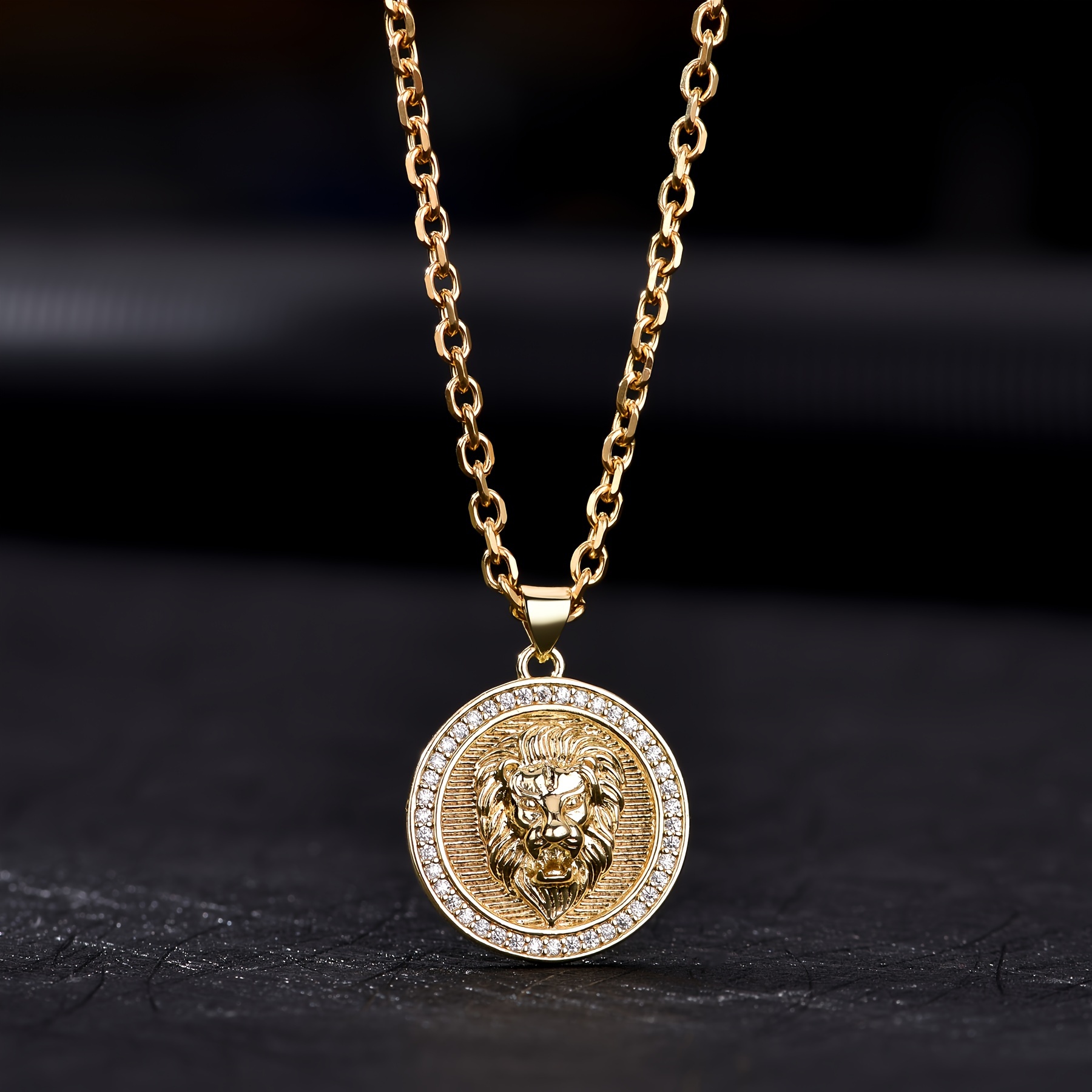 

1pc Collier Pendentif Tête de Lion pour Homme, Acier Inoxydable 316L, Synthétique, Bijoux de Mode Ronds en Cuivre pour Tenue Décontractée et Cadeaux