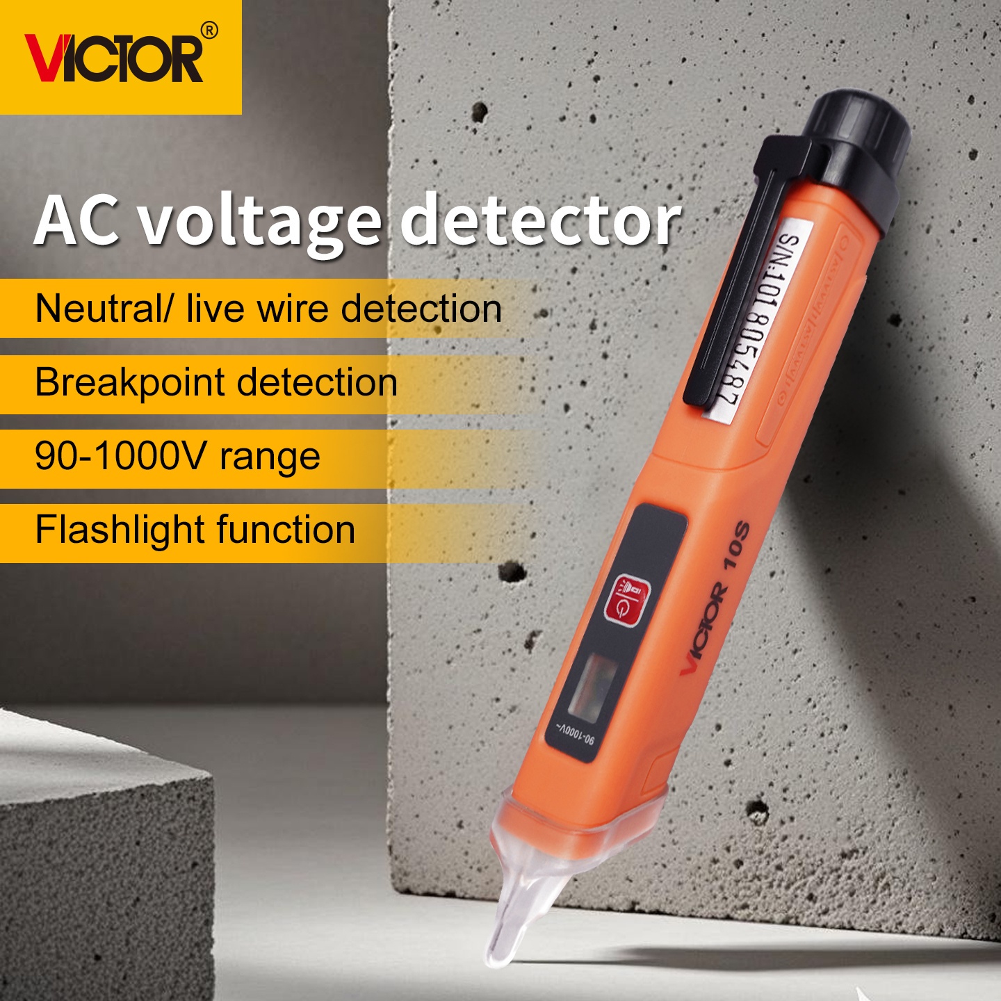 Victor Voltage Detector 90v- Ac Voltage Tester For Fire Wire/neutral Wire Detection, Non-contact Voltage Tester With Flashlight And Buzzer Alarm, Wire Locator