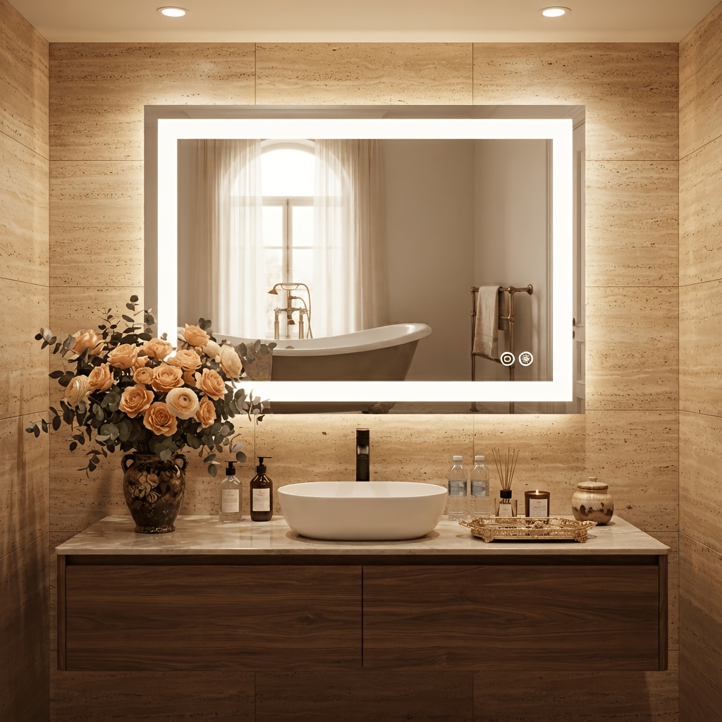 TEMU Led Mirror, Smart Led Bathroom Mirror With , Vanity Mirror With Front Light And Backlit, 3 Color Temperatures Dimmable, Memory Function For