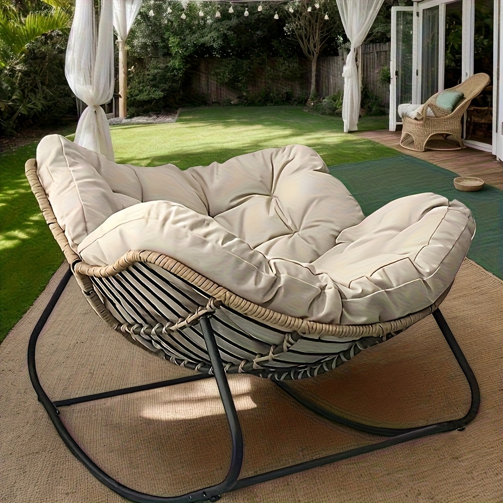 TEMU Skin-friendly And Comfortable Outdoor Patio Rocking Chairs, Egg Chairs, Royal Papasan Chairs, Extra-large Outdoor Lounge Chairs With Thickened