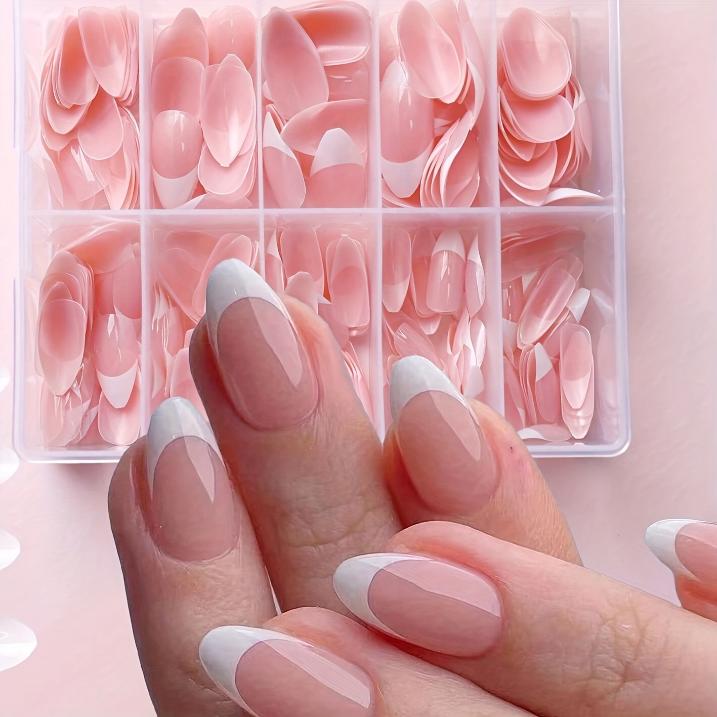 TEMU 240pcs Nude Press-on Nails Almond Shape Medium Length Glossy Finish - Summer Instagrammable Solid Color Fake Nails For , Salon-quality Easy Application, Cute Nails, Beauty Accessories, Nails