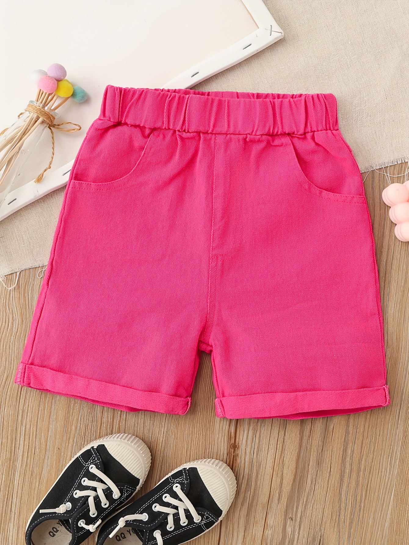 Girls Tight Fit Casual Rolled Hem Denim Shorts Solid Color - Temu Cyprus