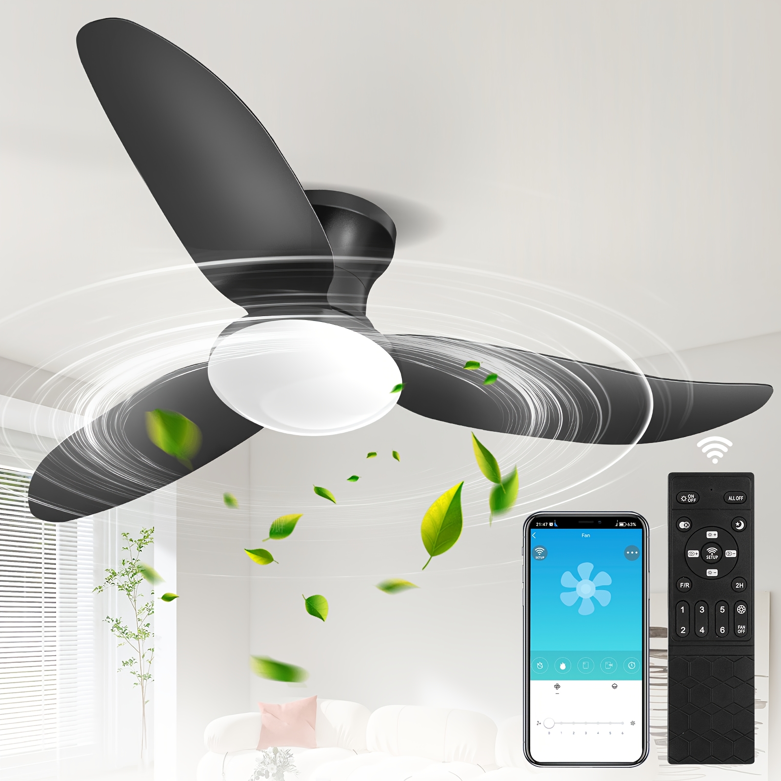 TEMU Ventilateur de plafond avec , ventilateur de plafond LED moderne à intensité variable avec ventilateur, fonctionnement silencieux et flux d'air