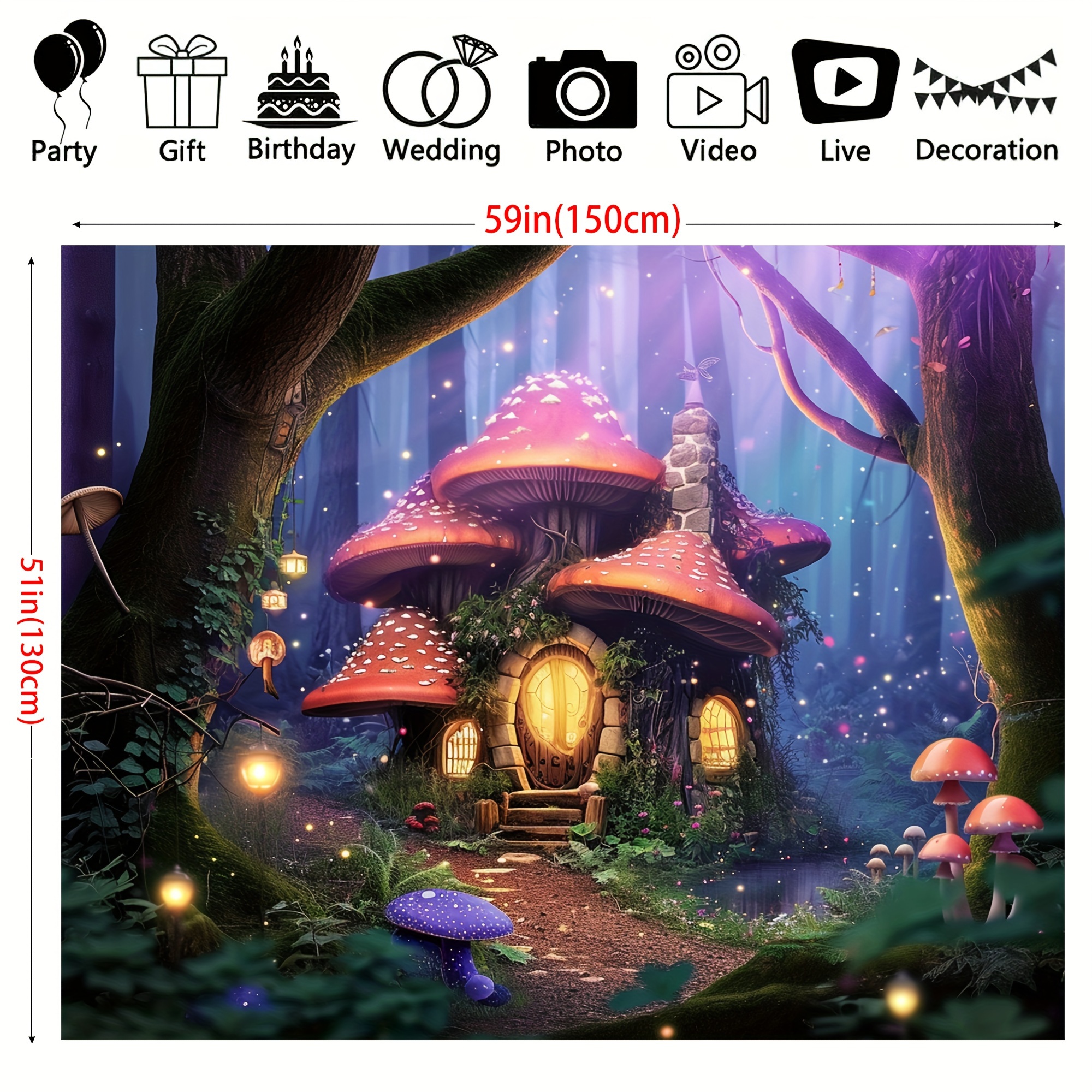 1pc cartoon mushroom backdrop spring enchanted forest backdrops birthday party decorations easter supplies wonderland fantasy party supplies birthday supplies mothers day supplies holiday supplies decor