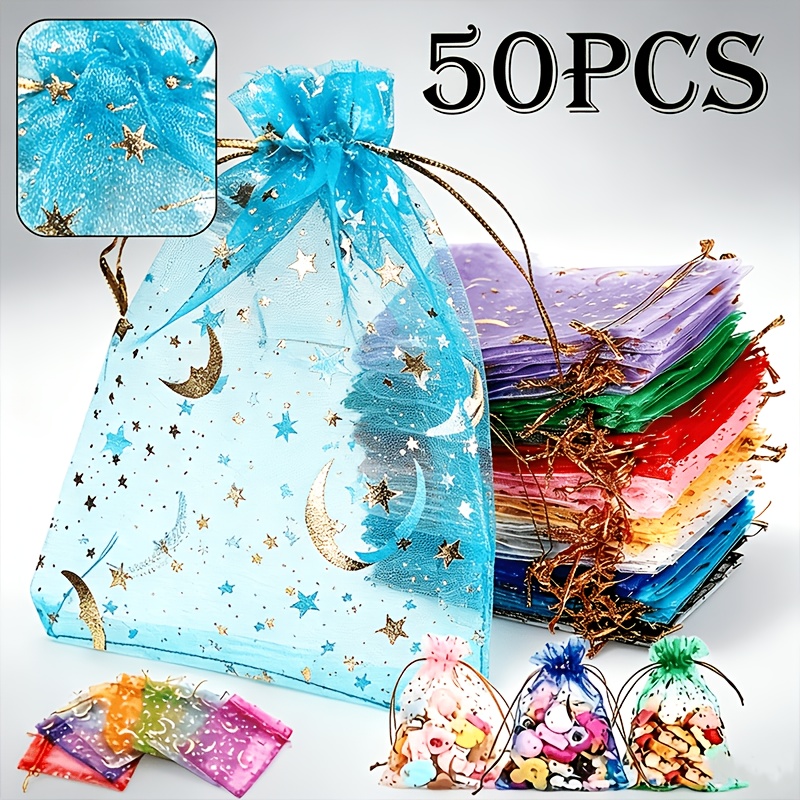 TEMU Lot de 50 sacs à bonbons en avec cordon de serrage à motif et , couleurs assorties, sacs cadeaux transparents, sacs de rangement pour fêtes