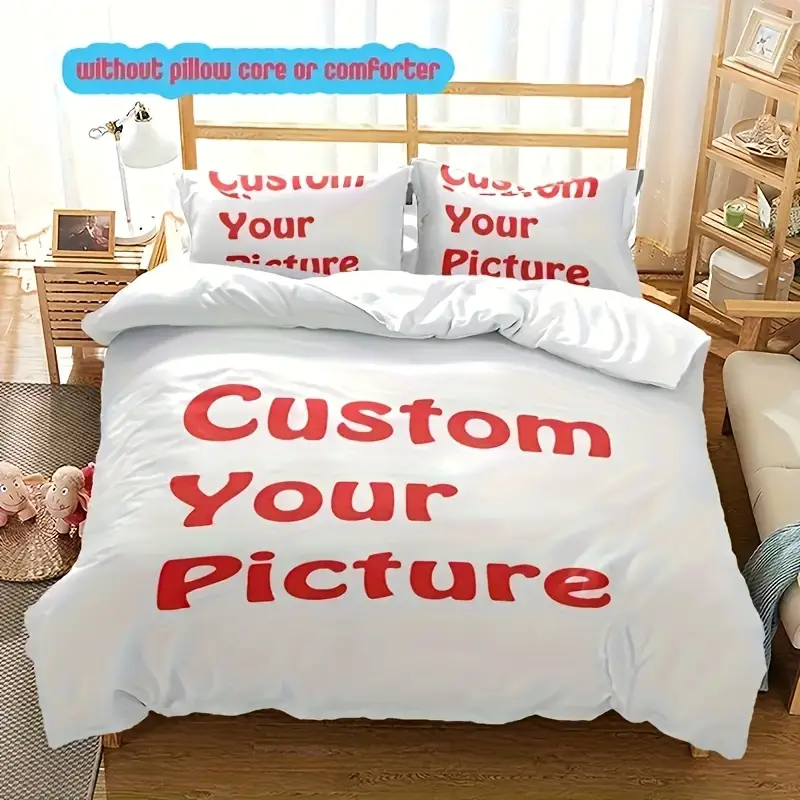custom 3pcs bedding set with personalized photo 1 duvet cover and 2 pillowcases soft breathable polyester down er cover and pillowcase zipper closure machine washable suitable for bedroom or Product details 1