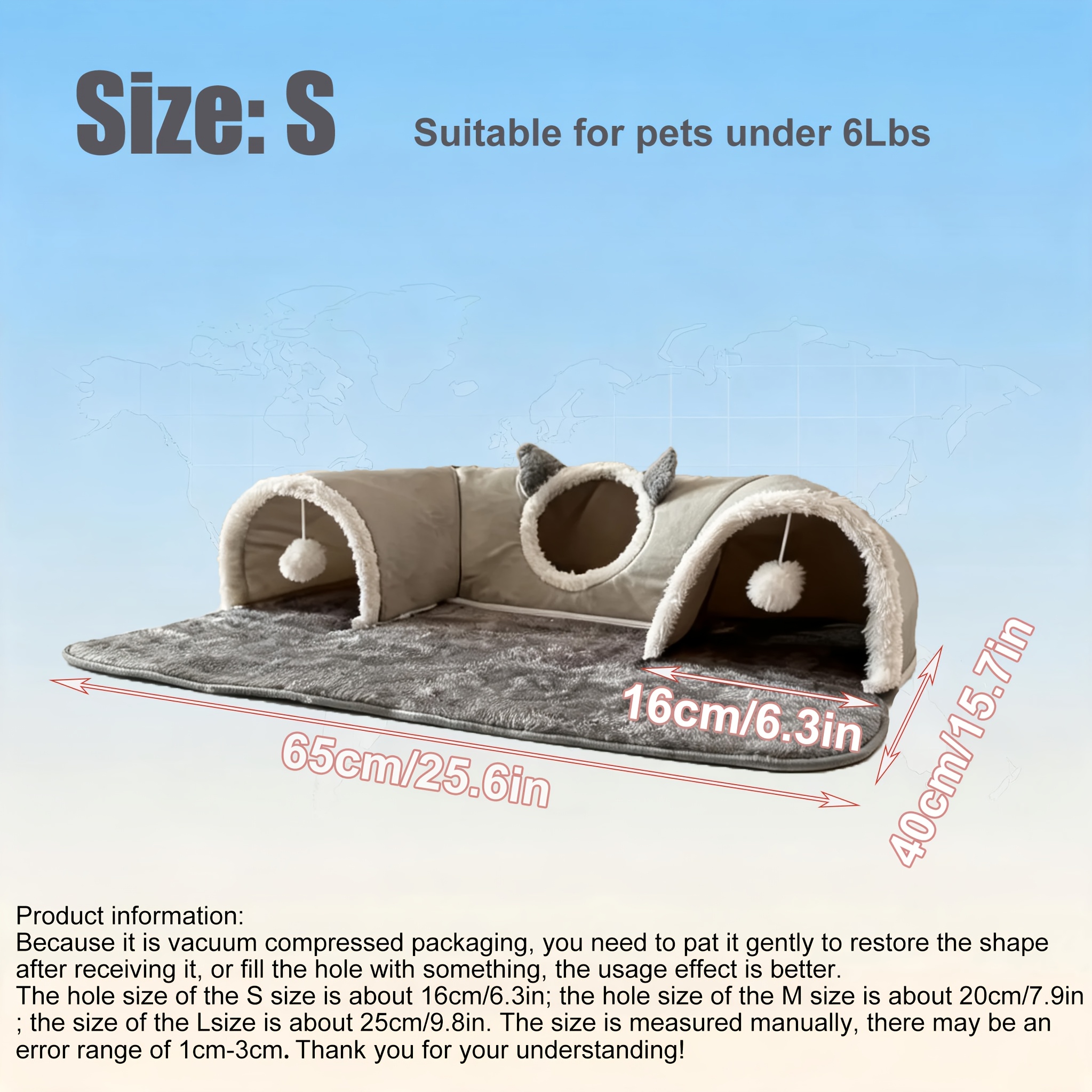 TEMU -one Cat Bed And Tunnel, Interactive Cat House, Plush Cat Bed With Teaser Ball, Gray Cat Hideout, Removable And Washable Thickened Pet Mat