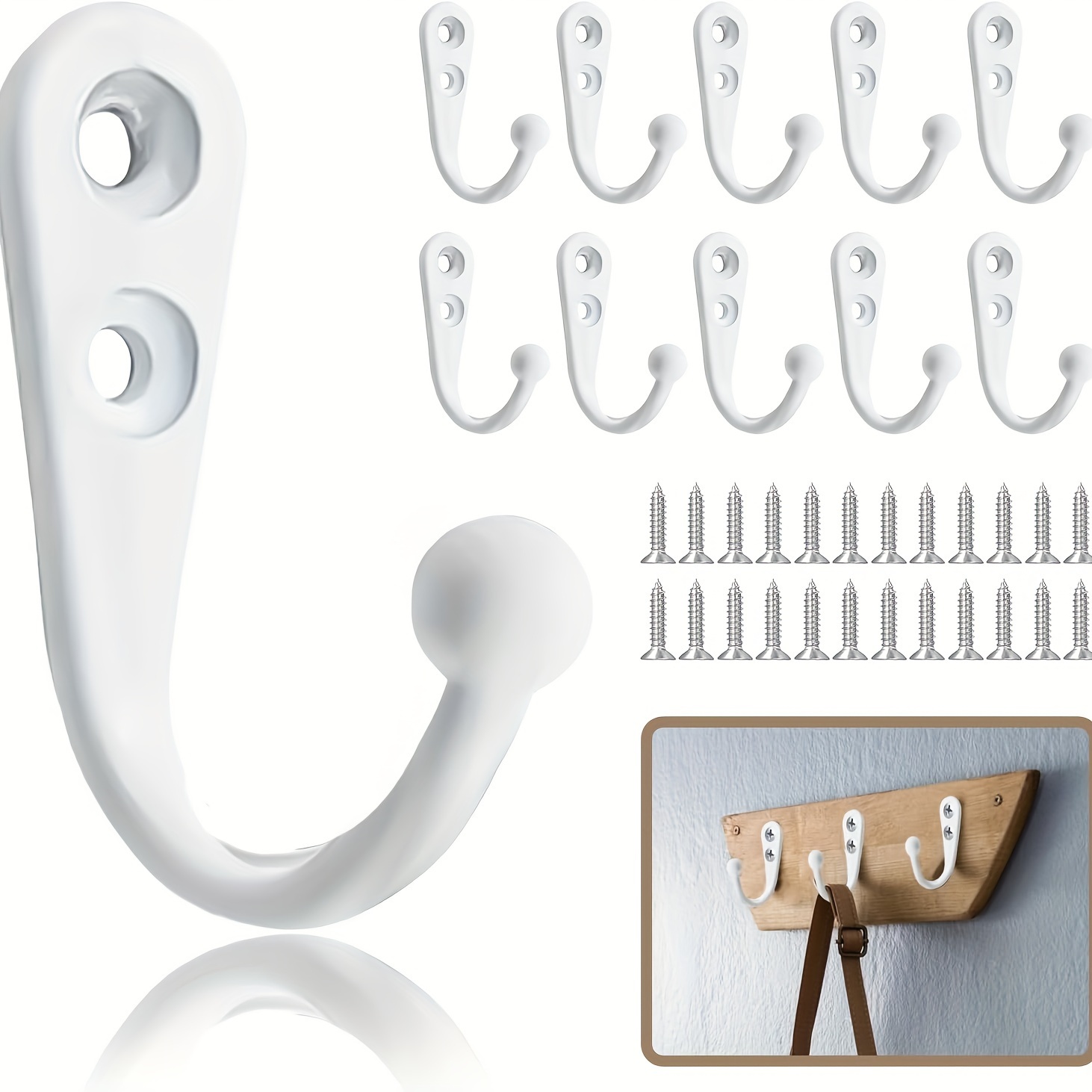 

12pcs Mount Hooks - Contemporary Metal Coat Hooks With , Strong Alloy Coat And Towel Hangers With Smooth Painted , Anti-rust Robe Hooks With Screws