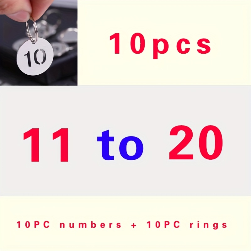 TEMU 10pcs Numbered Key Tags (numbers 1-100 Included) - Round Metal Id Rings, Stainless Steel With Hole, For Office, School, Or Personal Use, Durable