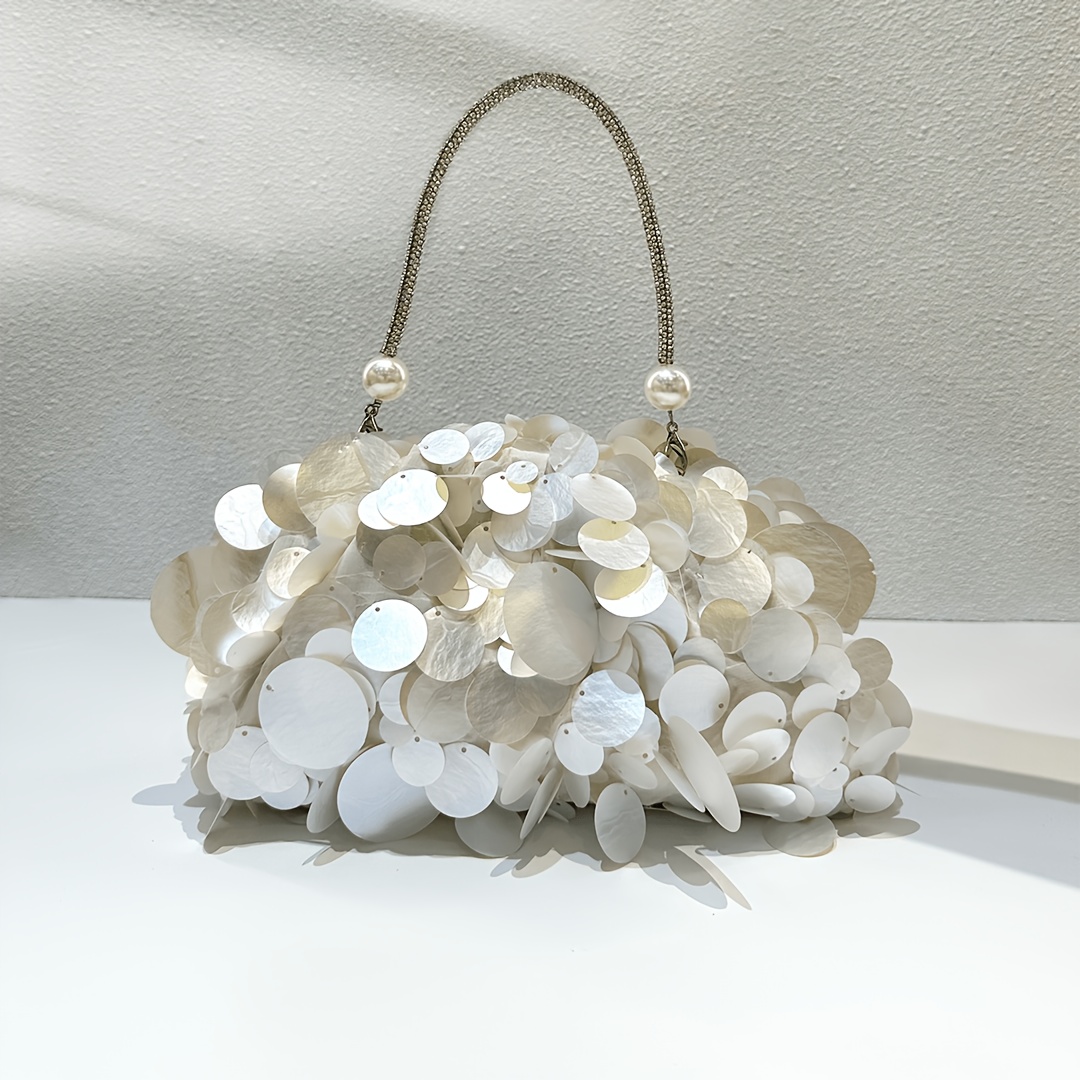 TEMU 1 Elegant Simulated Shell Sequin Women's Handbag, Luxurious Handle Dinner Bag, Suitable For Attending Dinners, Weddings, Banquets, Etc