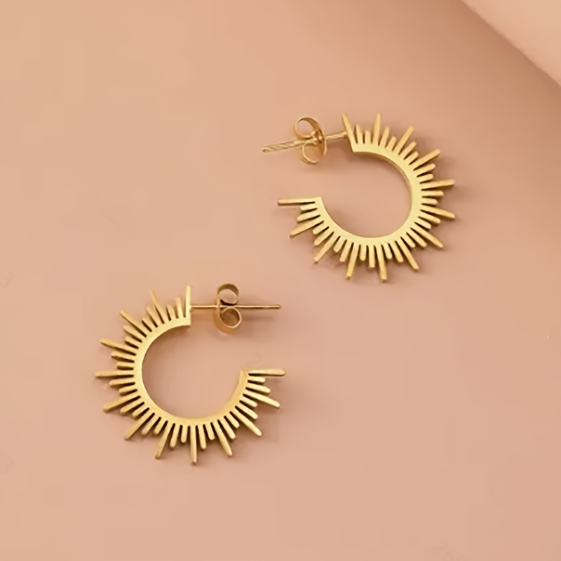 TEMU 2pcs Easy And Stylish Sunflower Earrings, Stainless Steel Jewelry Geometric Earrings, Women's Fashion Earrings, Women's Best Spiked Semi-circle,