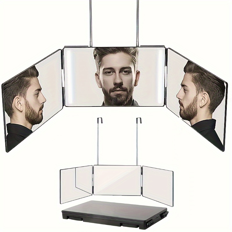 

360° Rotating 3-way Mirror With Height Adjustment & Hooks - Perfect For Diy Haircuts & Makeup, No Battery Needed Self Haircut Mirror Haircut Mirror