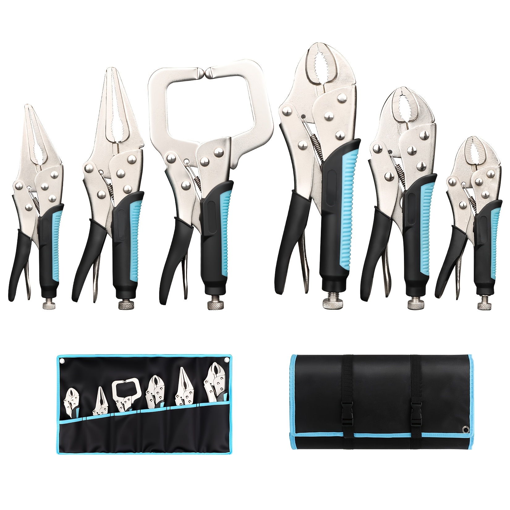 TEMU Tool Set Wpm 6pcs Locking Pliers, Vice Grips Pliers Set, 5", 7" And 10" Curved Jaw Locking Pliers, 6-1/2" And 9-1/2 Long Nose Locking Pliers, 6"