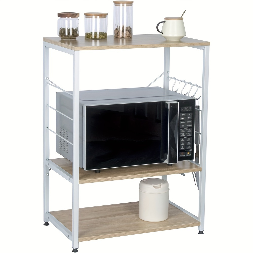 TEMU 1pc Kitchen Shelf, Standing Shelf, Microwave Holder, Baker's Shelf, Metal Shelf Made Of , With 3 Shelves, . 60 X 40 X 82cm, Standing Shelf