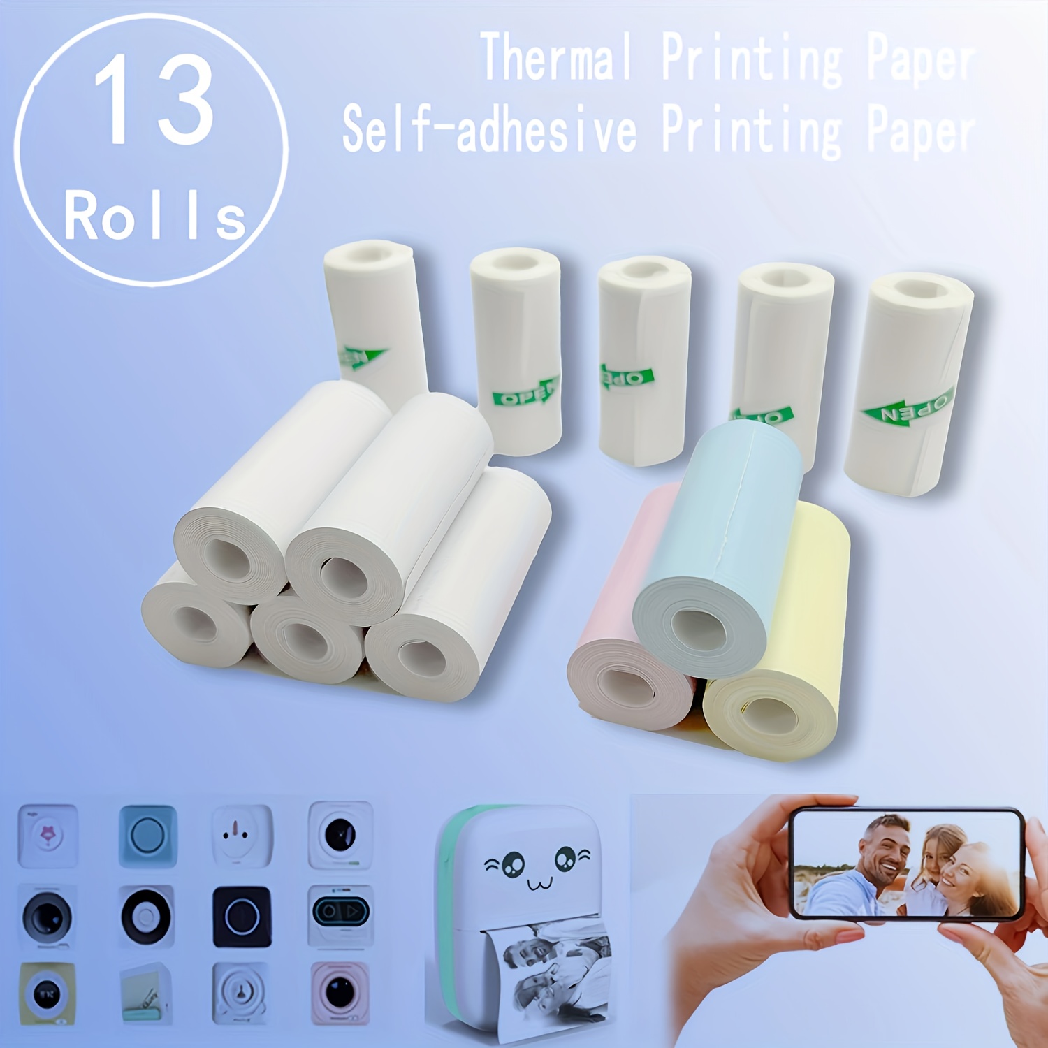 

Thermal - 13 Rolls Set, Including 3 Rolls Of Color Thermal Paper And 10 Rolls Of Thermal Paper, Excluding The Popular Christmas Gifts