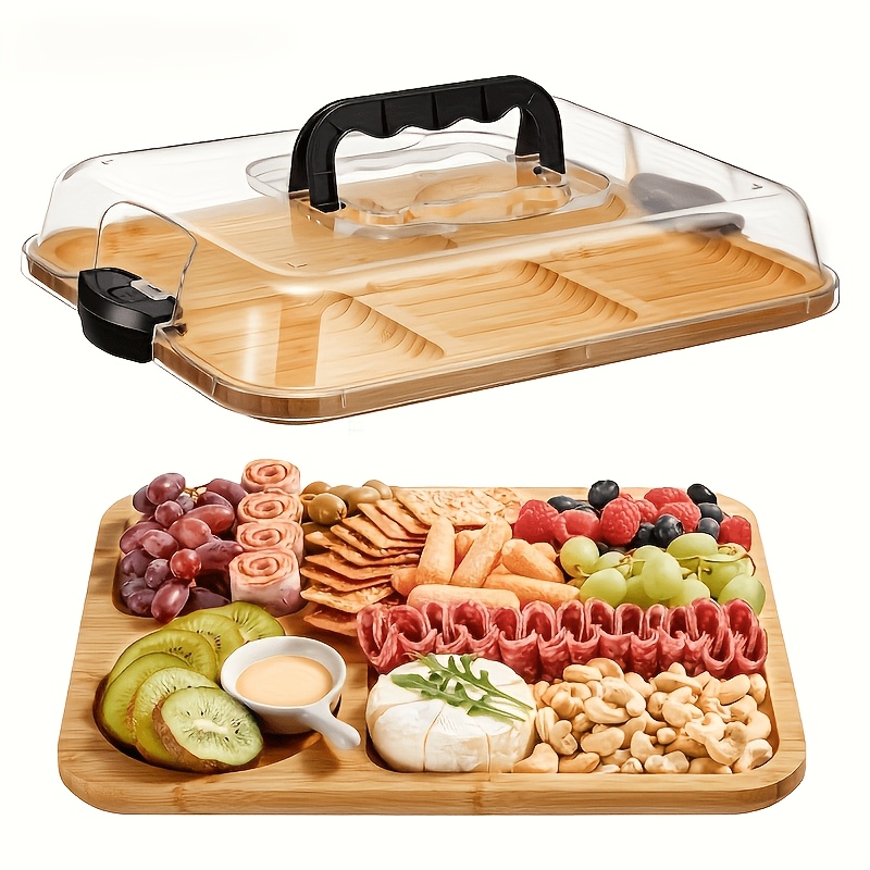 1/2pcs Cheese Plate With Lid, Serving Tray, Portable Board, Suitable For Camping, Parties, Restaurants And Snack Serving, Serving Platter, Kitchen Preservation, Storage