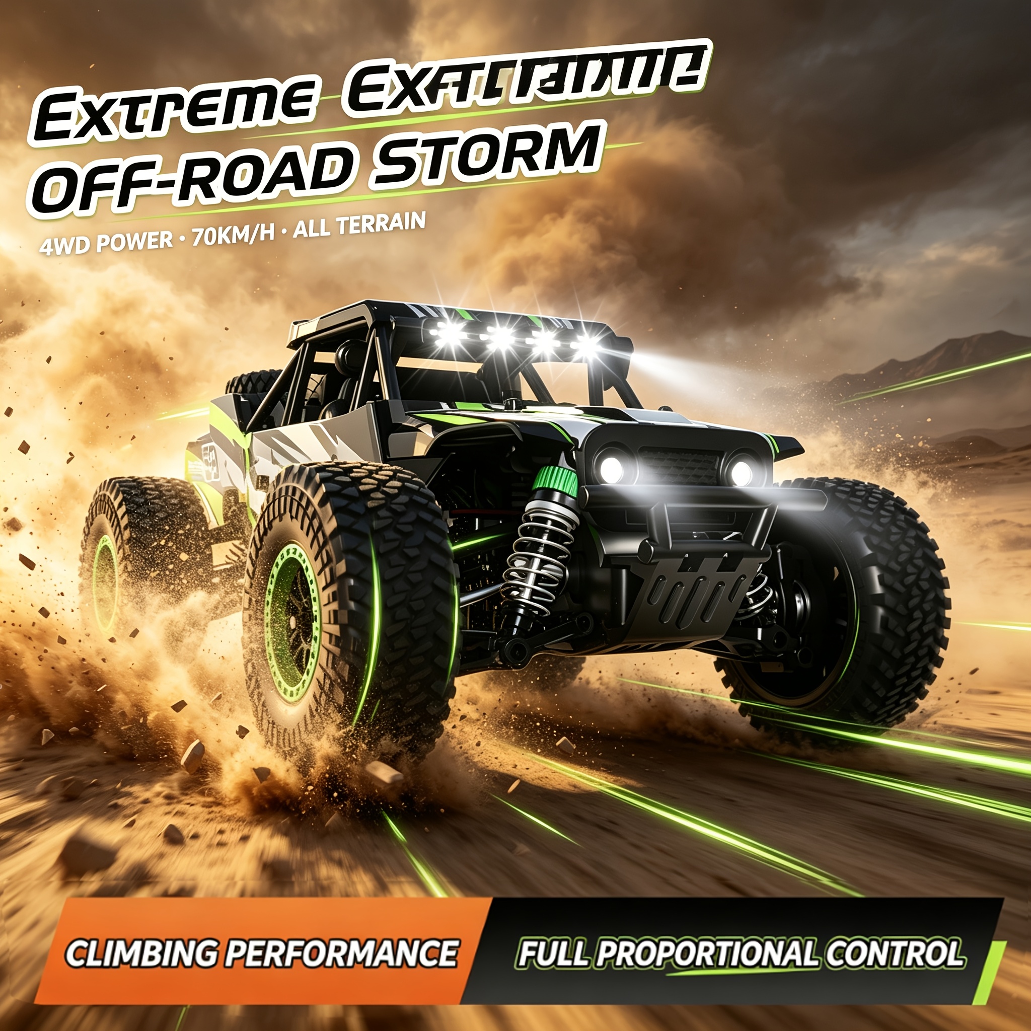 TEMU Brushless 70 Km/h Remote -road Truck, Terrain Remote Control Desert Off-road Vehicle, With Led Lights, , Not A Toy, Professional