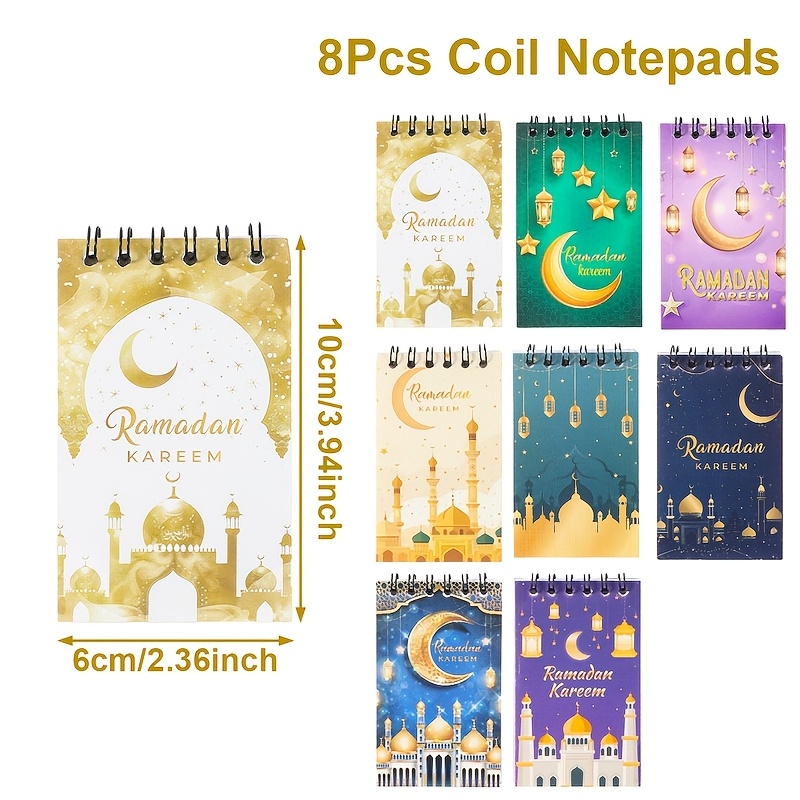 Image of 8pcs, Eid Coil Notepads, Spiral Coil Notebook, Colorful Castle Moon Design Ramadan Coil Notebooks, Ramadan Kareem Decor, Party Gifts, Eid Al-fitr Supplies, , Umrah Mubarak