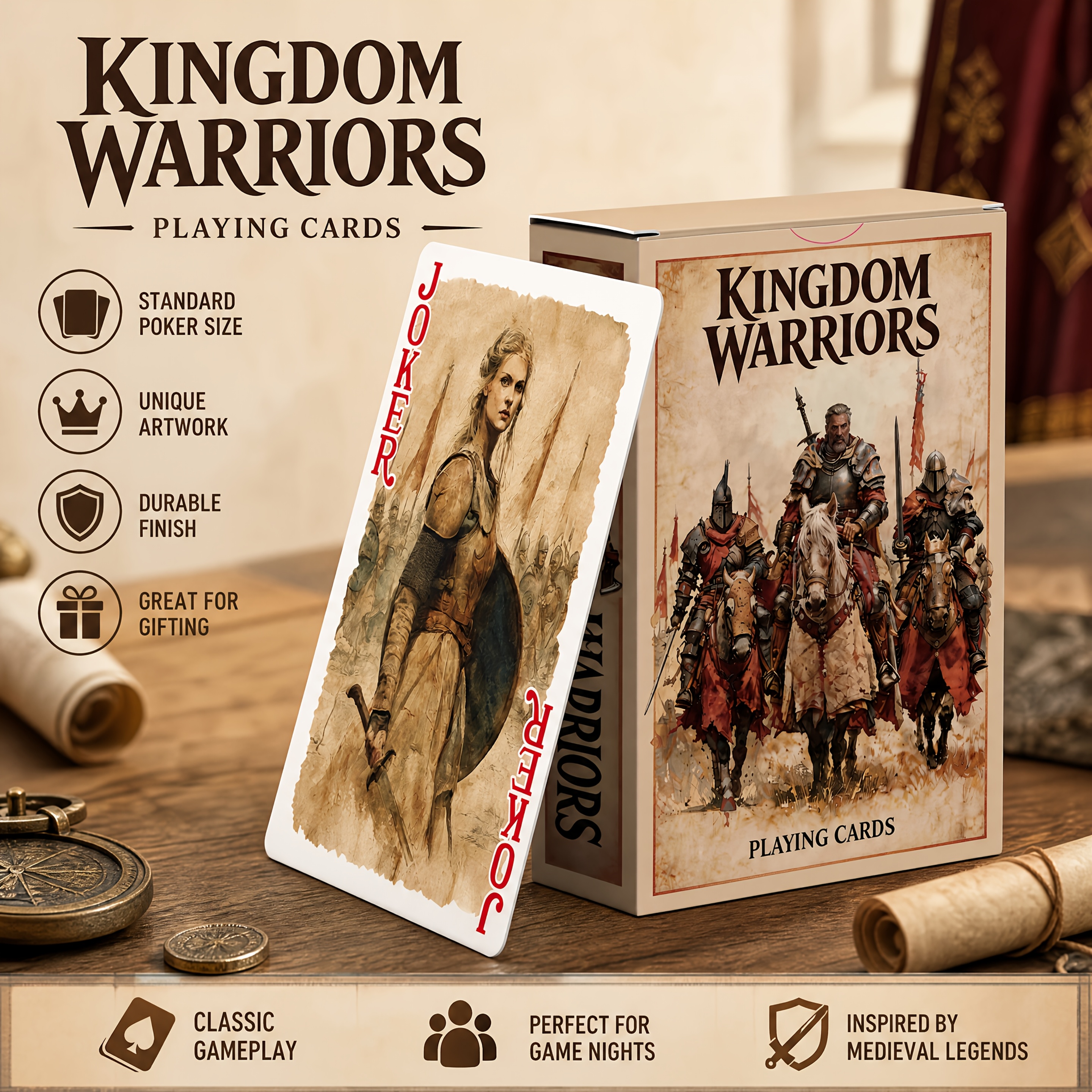TEMU Vintage Empire Warrior Themed Playing Cards, Featuring 54 Unique Illustrations That The Majesty Of Knights, Longswords, Armor, And Imperial