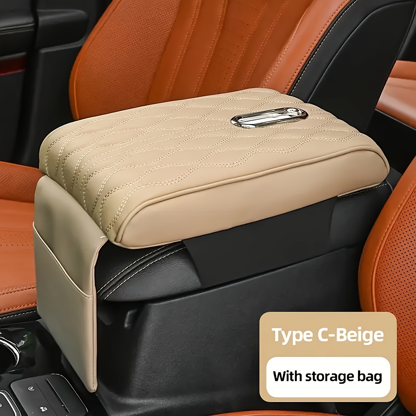 TEMU Car Central Armrest Box Heightening Pad, Pu Leather Memory Cotton Armrest Box Pad With Tissue Box And Storage Bag