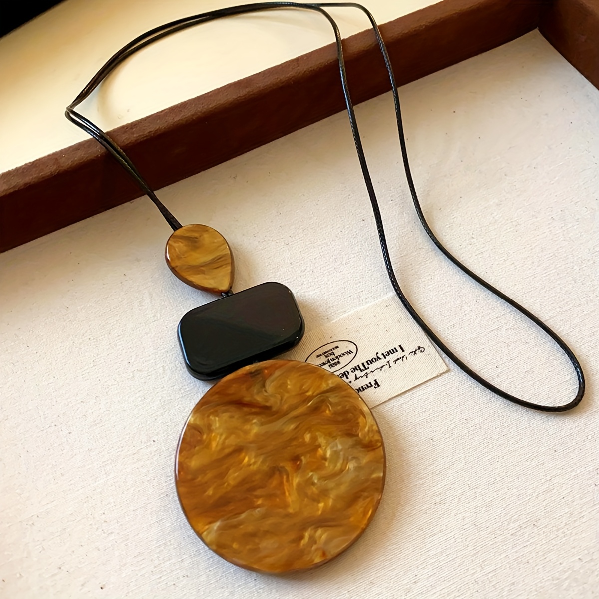 Image of 1 Bohemian Long Geometric Resin Pendant Necklace, Elegant Vintage Style, Accessory, Suitable For Women' Wear And Vacation Outfits