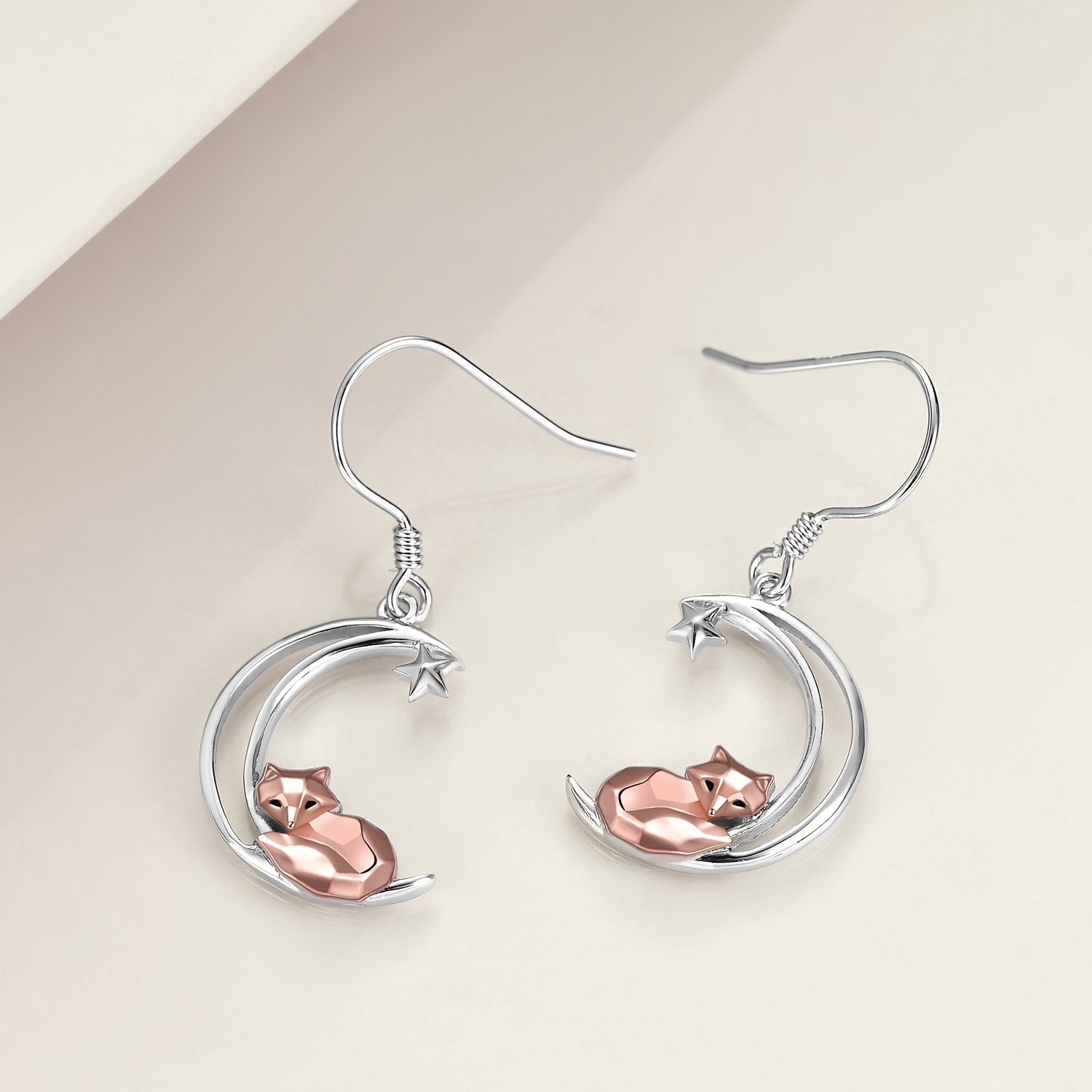 Women's Sterling Silver Fox Dangle Drop Earrings