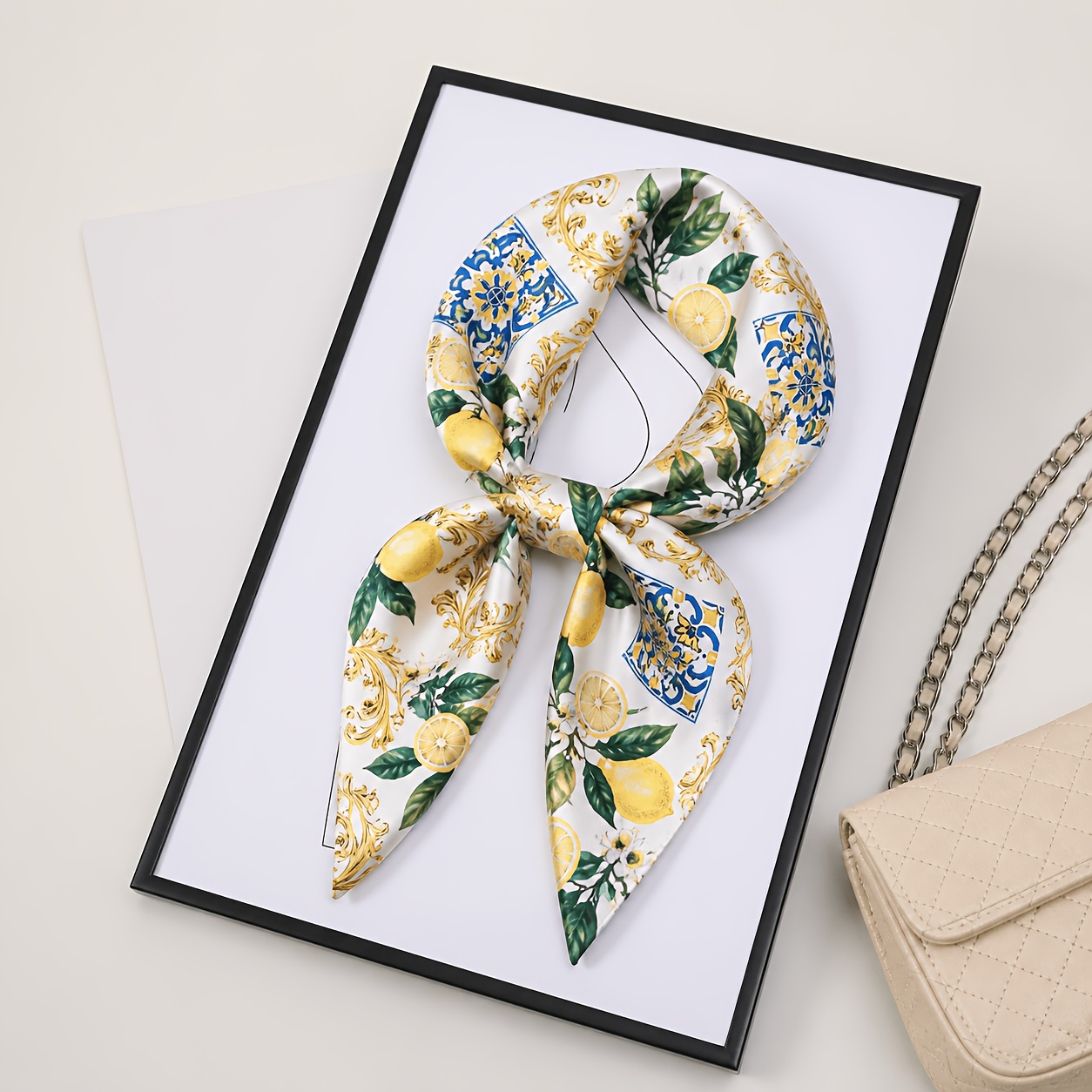TEMU 1pc Elegant Lemon Satin Square Scarf, Light Headscarf And Neck Accessory. Women's Versatile Headband And Headscarf, Summer Outfit