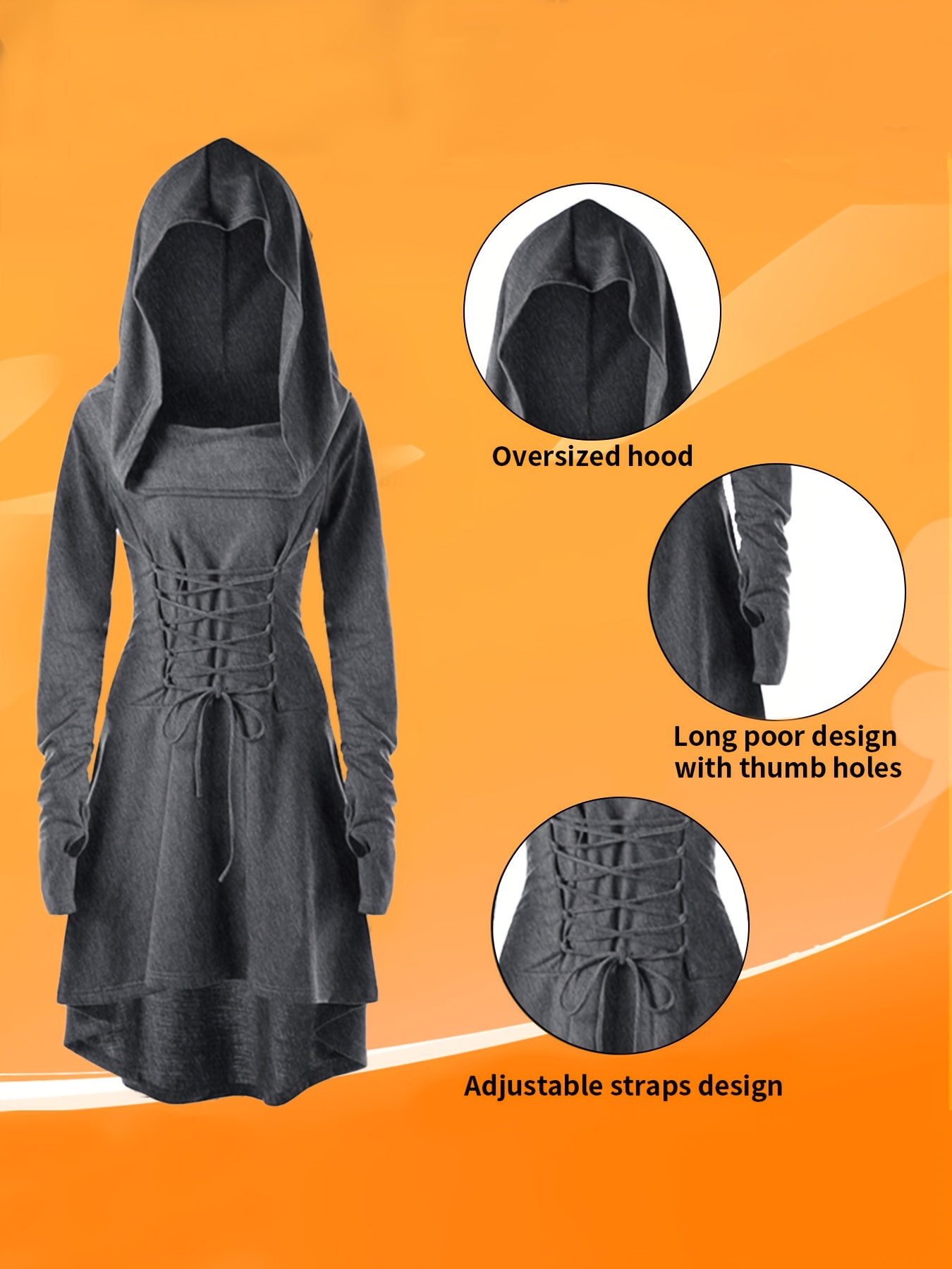 5pcs, Women Medieval Renaissance Costume Hooded Dress Long Sleeve Gothic Clothing Carnival Costume Elves Cosplay Robe with Elf Ears Corset Overknee Socks Arm Protector
