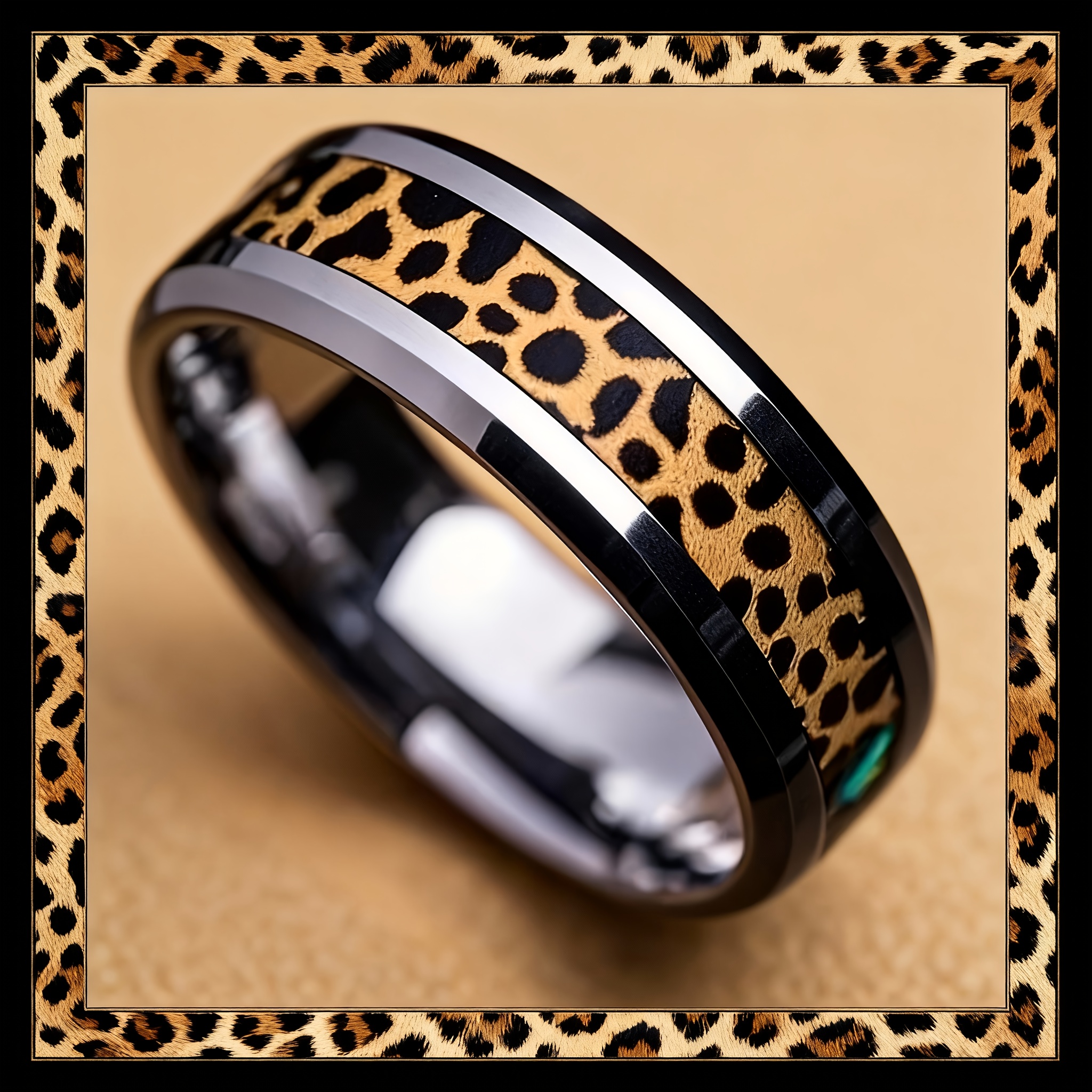 TEMU 1 stuks Roestvrijstalen Dames Ring met Luipaardprint - Opvallend Zwart en Gouden Dierenpatroon, Duurzame Unisex Sieraden voor Dagelijks Gebruik,