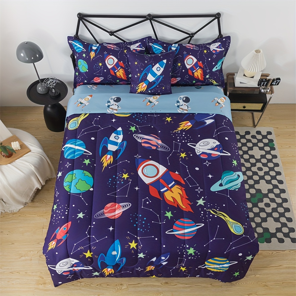 4pcs space ship bedding set boys girls, sides design rocket bed