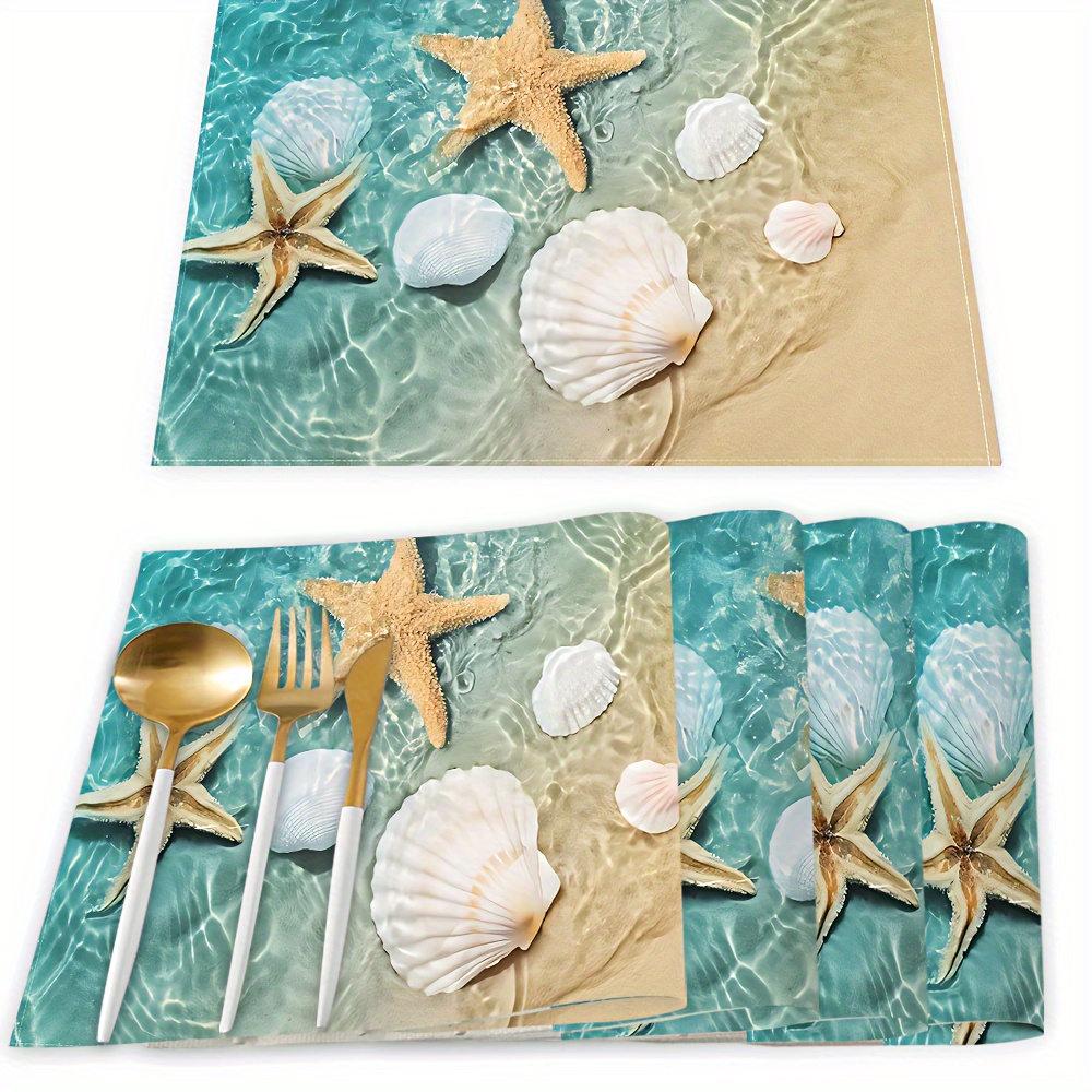 

Ocean-inspired Dining Mats (1pc/4pc Set) - Marine Life Design, Waterproof & Oil-resistant Table Mats For Home, Kitchen, And Restaurant Decor - Perfect For Outdoor Parties, Machine Washable Polyester