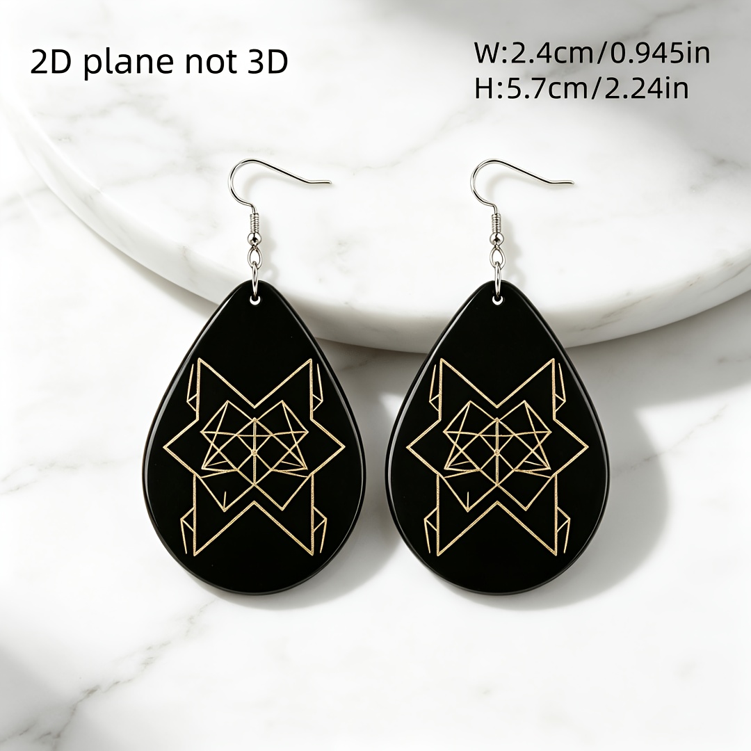 Witchy Black Golden Sacred Geometry Teardrop Earrings, Dangle Style