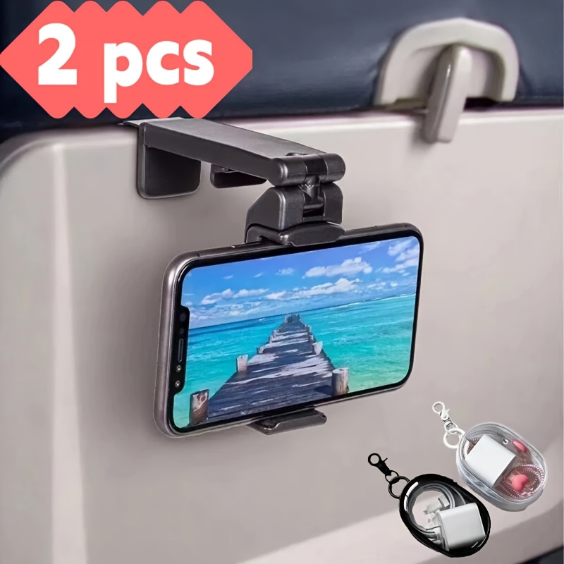 TEMU 2pcs Set, Includes An Airplane Phone Holder And A Storage Pouch, Car And Desk Mount, 360Â° Rotatable Durable Travel Stand, Viewing, Ideal