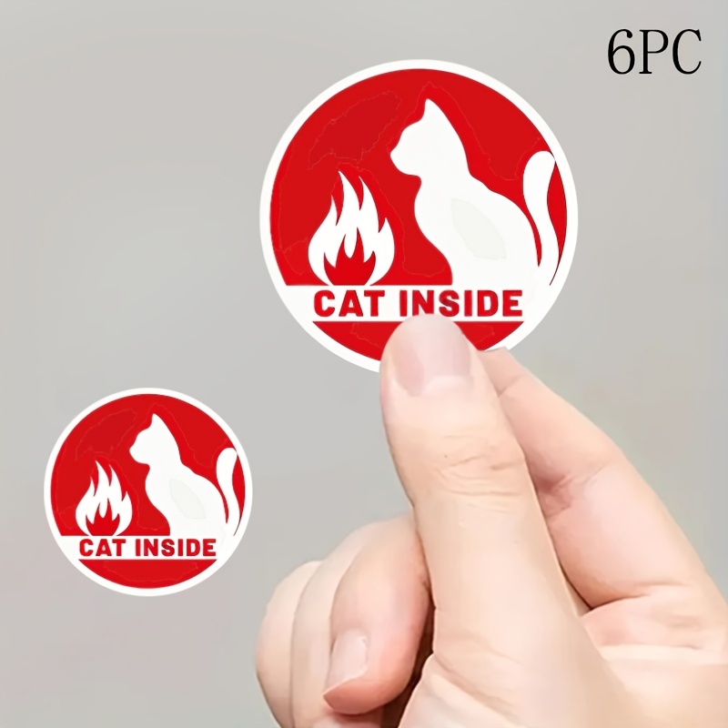 TEMU Emergency Sticker Decal Featuring A Cat, Designed In Red And White For Alerting . Ideal For Pet Safety And Home Use, This Durable Fire Safety