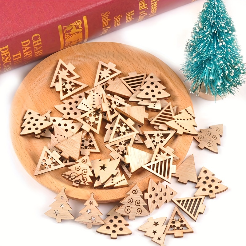 

50-pack Assorted Wooden Christmas Tree Ornaments - Handcrafted Wood Cutout Pendants For Diy Crafts, Scrapbooking, Holiday Hanging Decorations - Festive Shapes For Christmas Decor Without Electricity