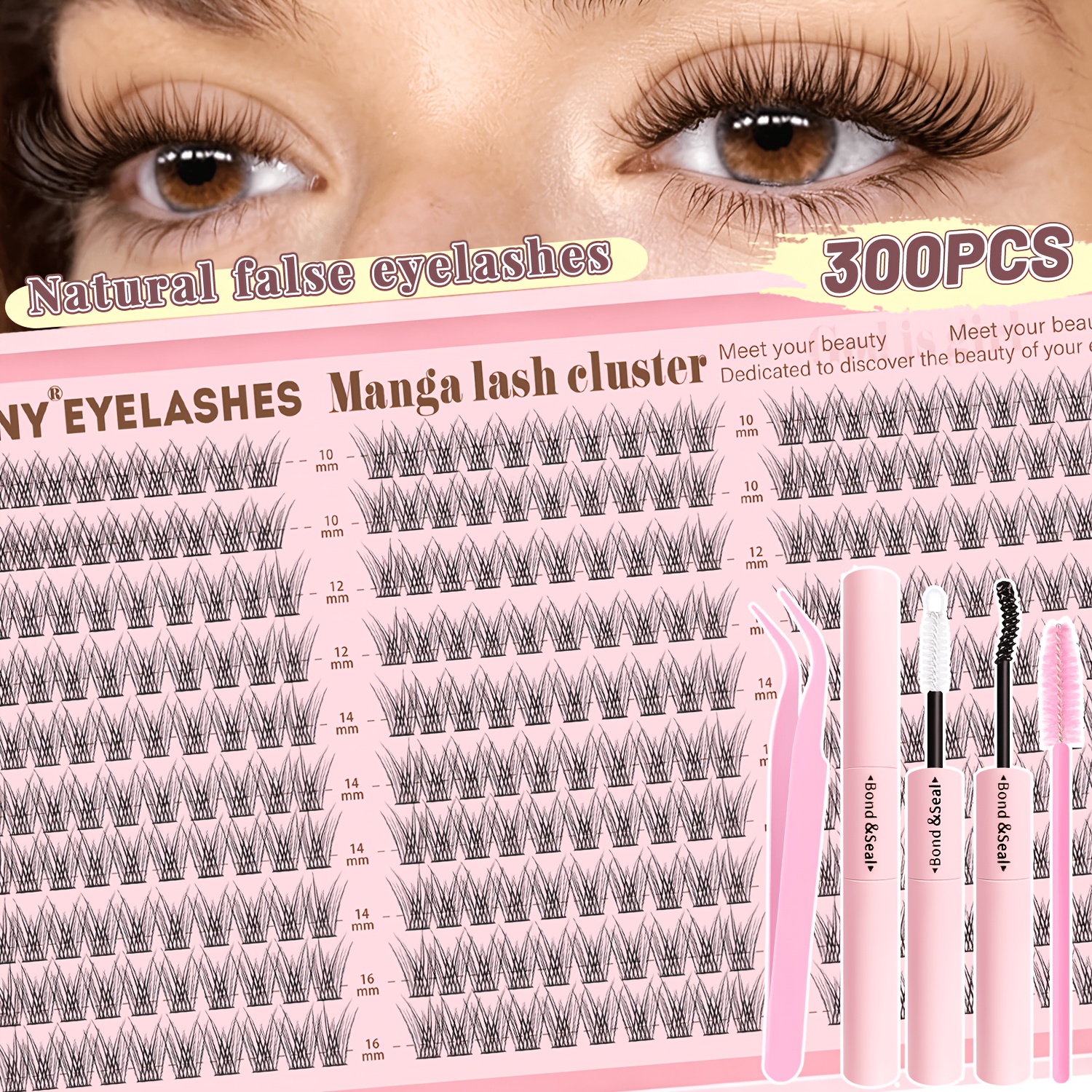 Image of 300pcs Wispy Lash Clusters Kit - D Individual Eyelash Extensions 8-16mm Mixed Length, Natural Diy Lash Clusters Set With Tweezer For Home Use