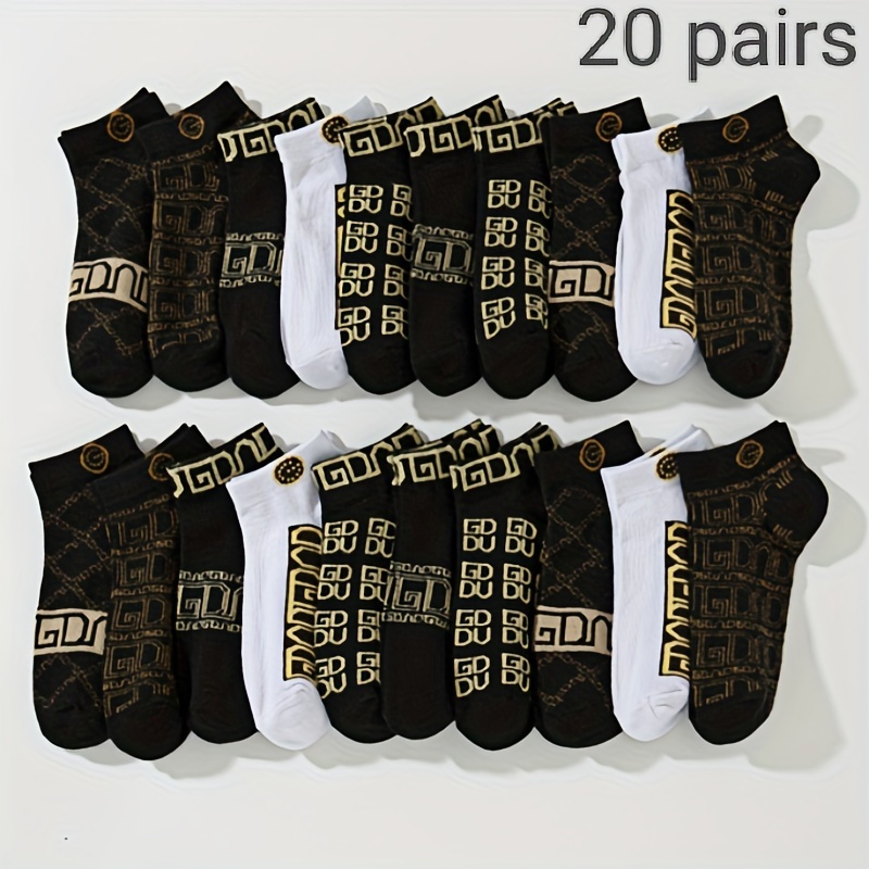 

20/10pcs Men's Breathable Socks - Sweat-wicking, Odor-resistant, Polyester & Spandex For All