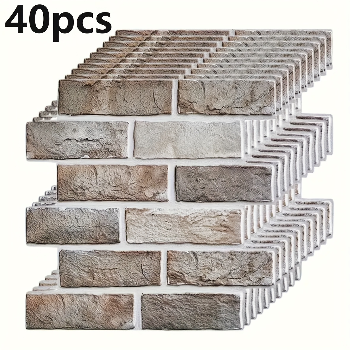Image of 20/40pcs 3d Three-dimensional Wall Stickers Creative Brick Wallpaper Wallpaper Tile Stickers Waterproof And Moistureproof Home Decoration Wall Stickers For Bathroom Bedroom Room Backdrop