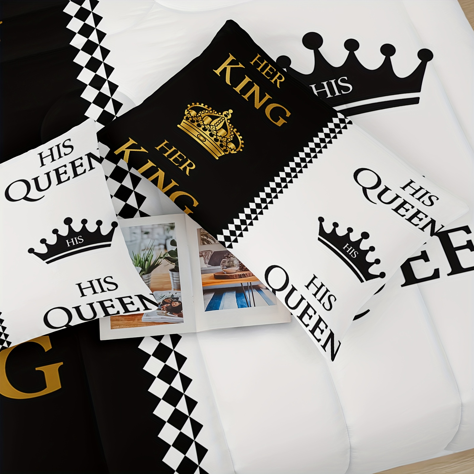 3pcs queen and   letter print couple comforter set his and hers quilt set black white   set romantic valentines day theme mr mrs bedding set for bedroom decor soft microfiber couple comforter set with 2 pillowcase Product details 6