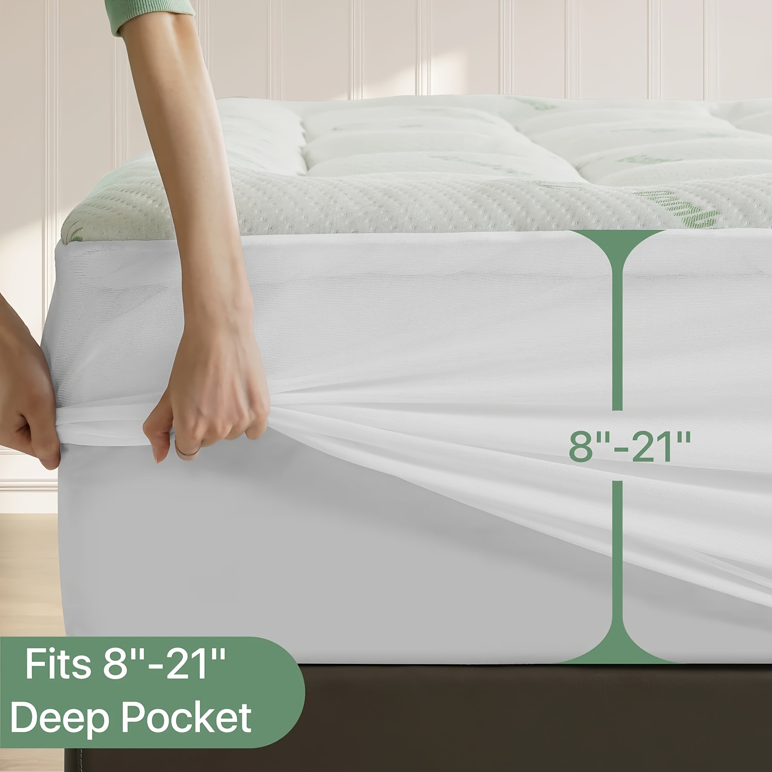 TEMU Cooling Mattress Topper, Mattress Pad Cover With 8-21 Inch Deep Pocket, Plush Pillow Top Mattress Topper Overfilled With Down Alternative
